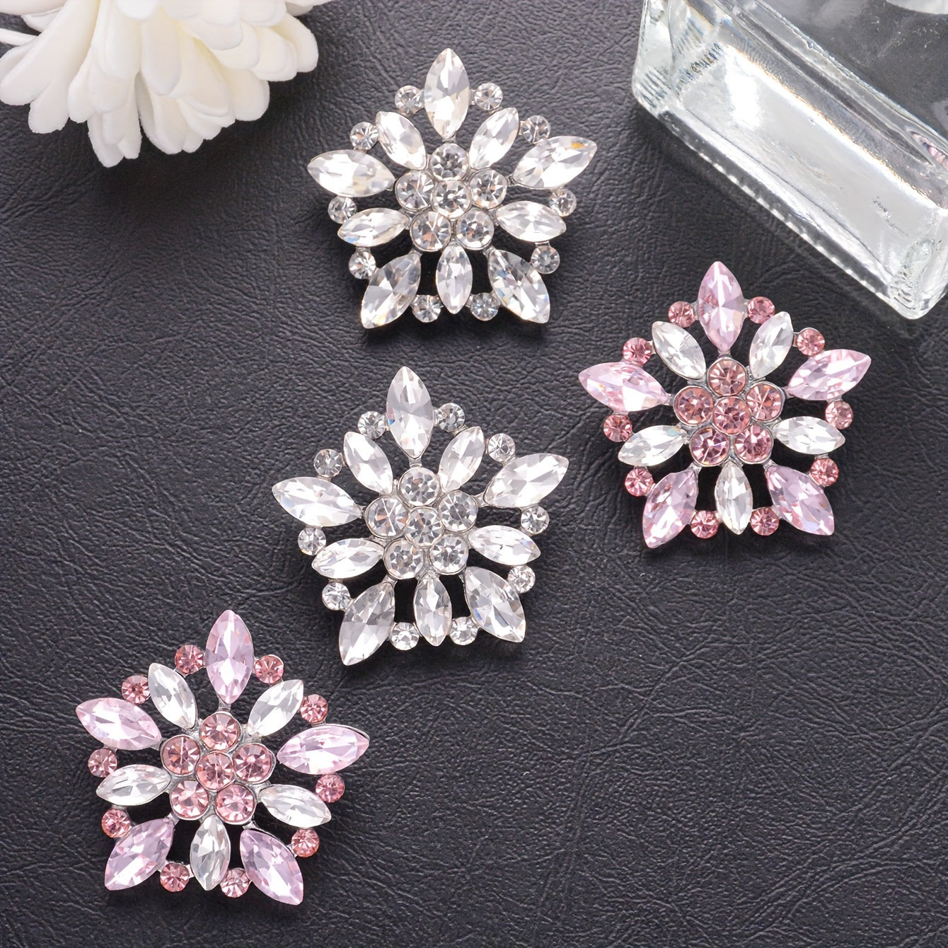 Crystal-Encrusted Metal Buttons Set of 3 or 5 for Clothing, Crafts, Gift Wrapping