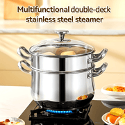 Stainless Steel Double-Layer Steamer Set 3 Pieces Large Capacity Dishwasher Safe