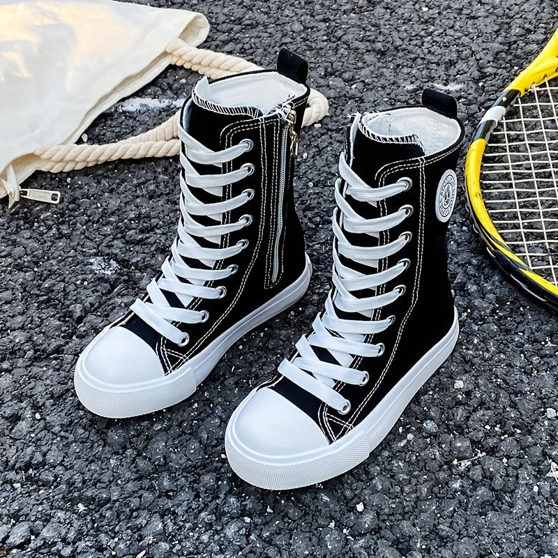 Kids' High-Top Canvas Sneakers for Boys and Girls Breathable Soft Sole Vintage Lace-Up