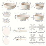 15-Donali alyuminiy idishlar to'plami, olib tashlanadigan tutqichlar bilan, induksiya uchun tayyor