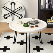 Small Round Folding Coffee Table with Tray Surface and Three Legs for Living Room or Bedroom