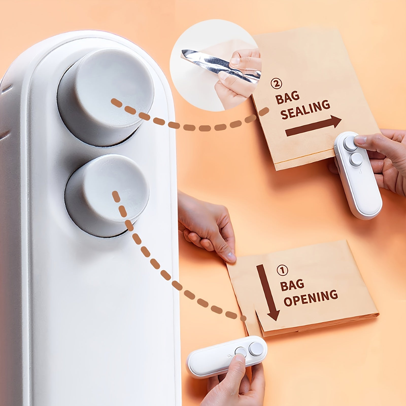 Sellador de bolsas para snacks mini con rallador incorporado y sellador de alimentos compacto recargable por USB