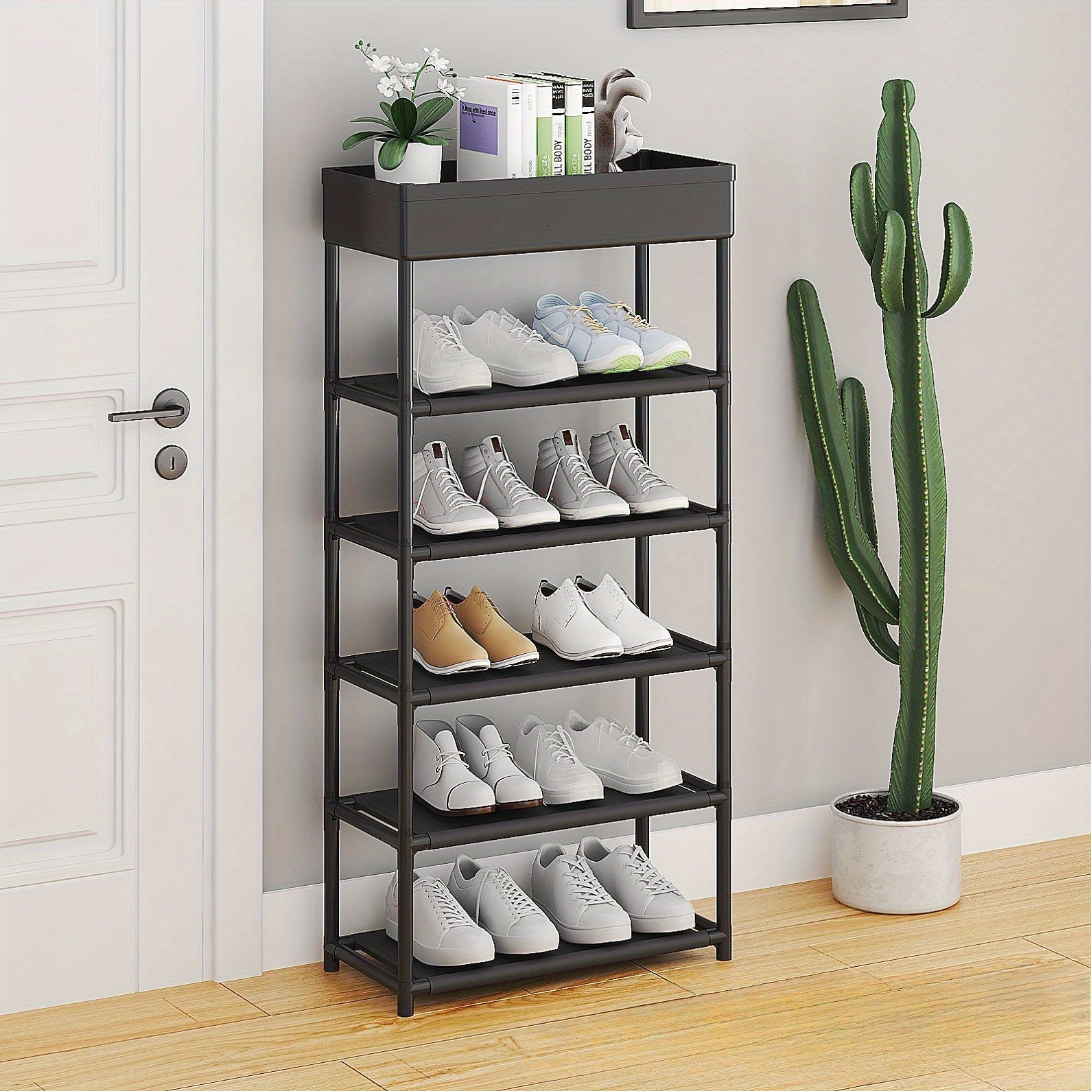 Floor Standing Shoe Rack Organizer Sturdy Plastic Space Saving Entryway Closet