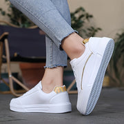Women's White Low Top Lace-Up Sneakers Lightweight Casual All-Season