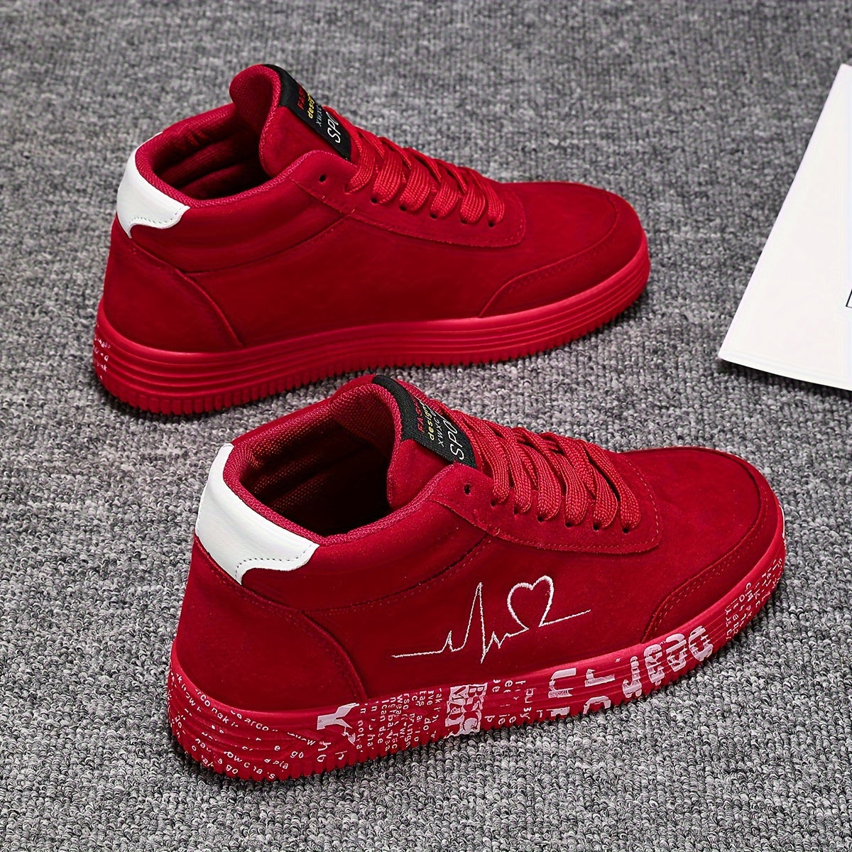 Plus Size Women's Casual Sneakers with Heart Print and Platform Sole