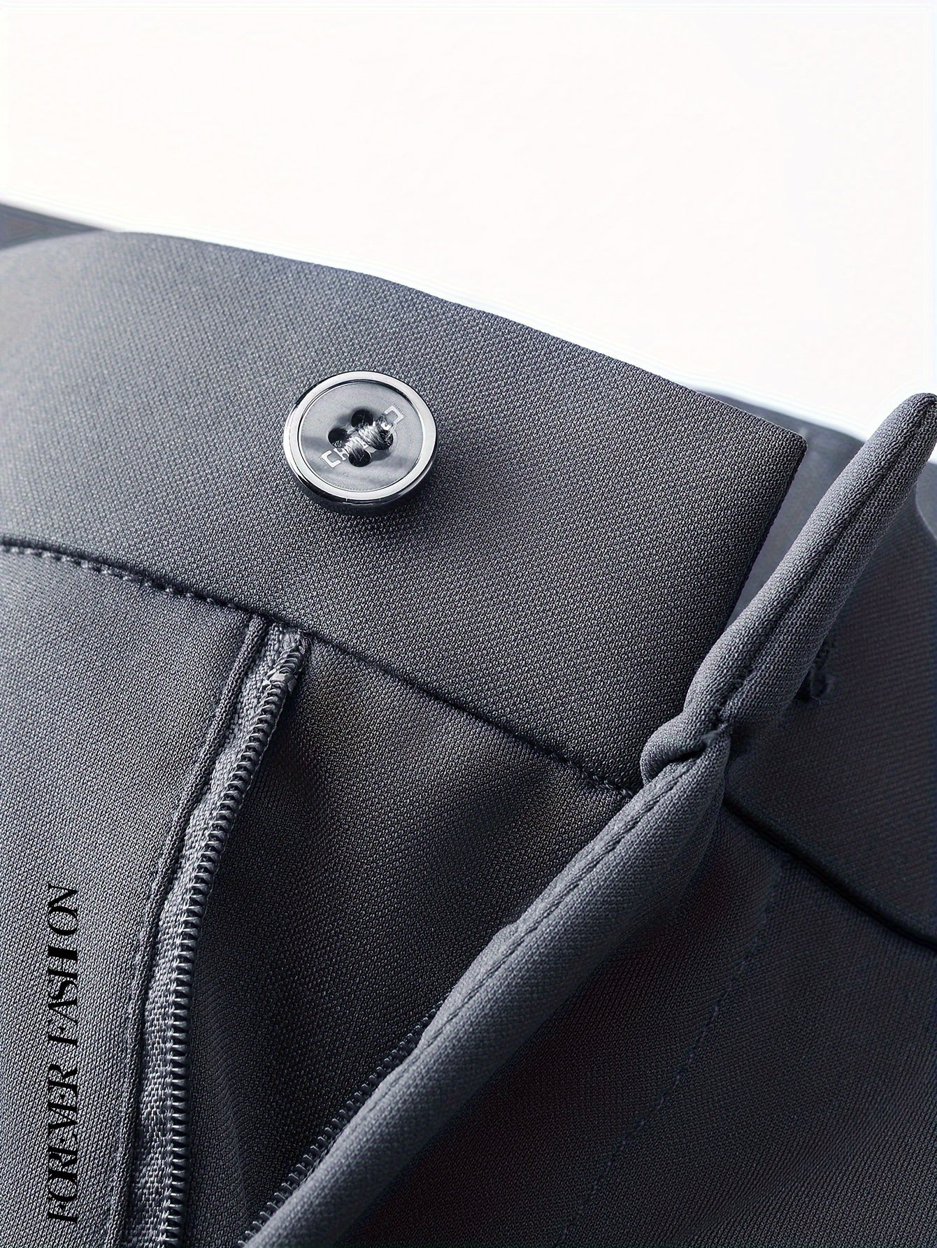 Pantalones de vestir negros para hombre de corte ajustado con emblema de pájaro, poliéster y spandex para negocios informales