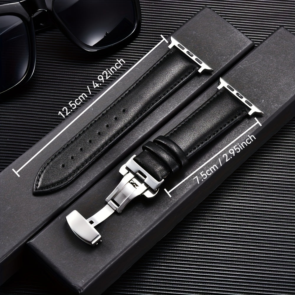 PU Leather Watch Band with Butterfly Clasp Compatible with All Apple Watch Models 38/40/41mm 42/44/45/49mm