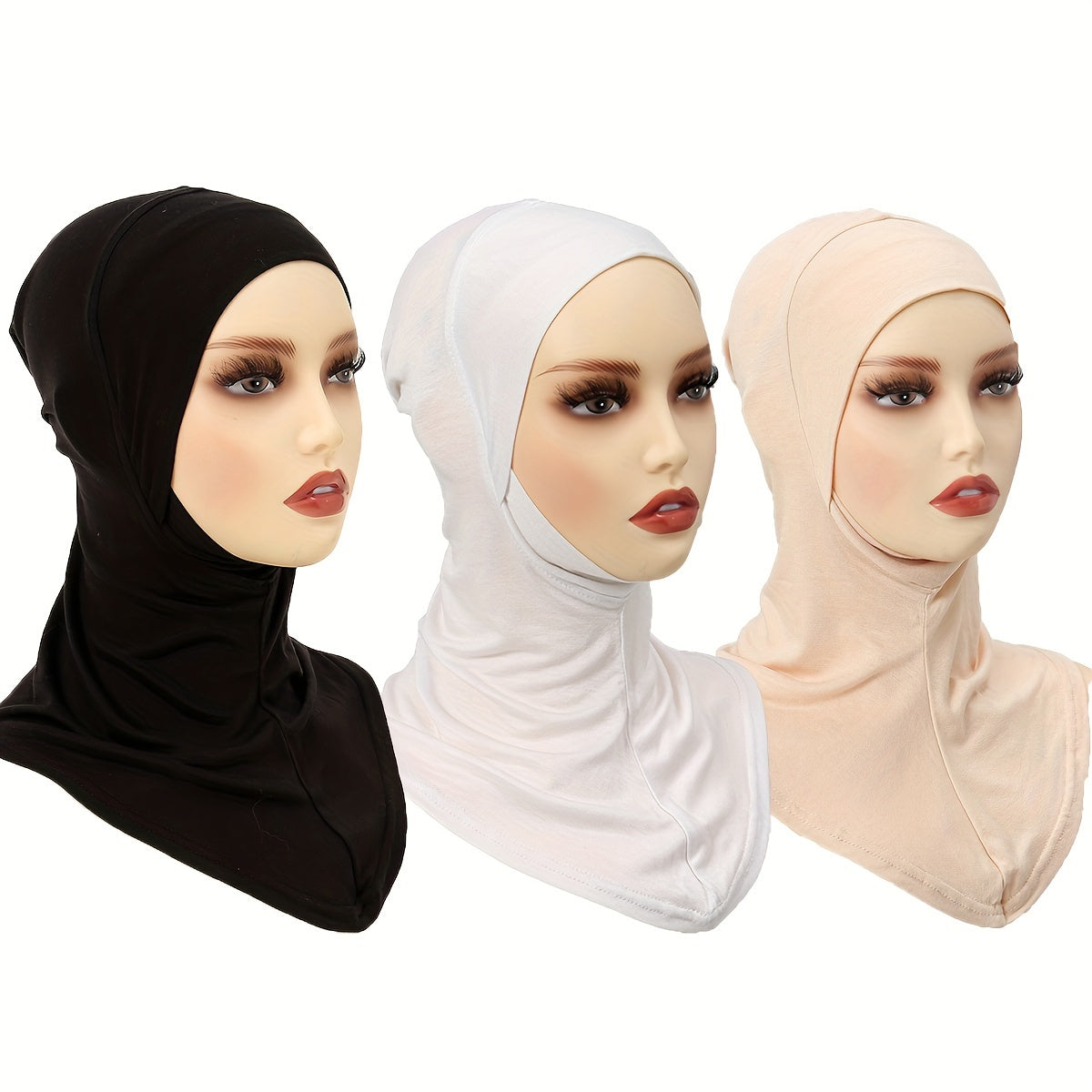 Set of 3 Solid Color Breathable Inner Hijab Caps for Women with Pullover Style