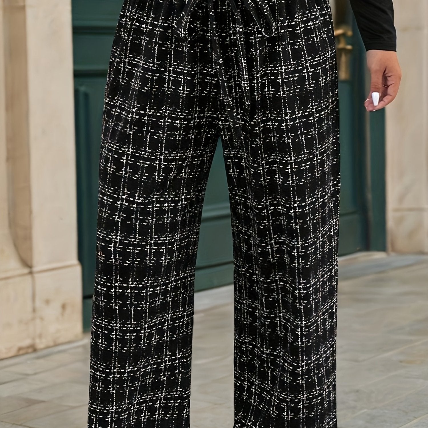 Women's Plus-Size High-Waisted Plaid Casual Wide-Leg Pants