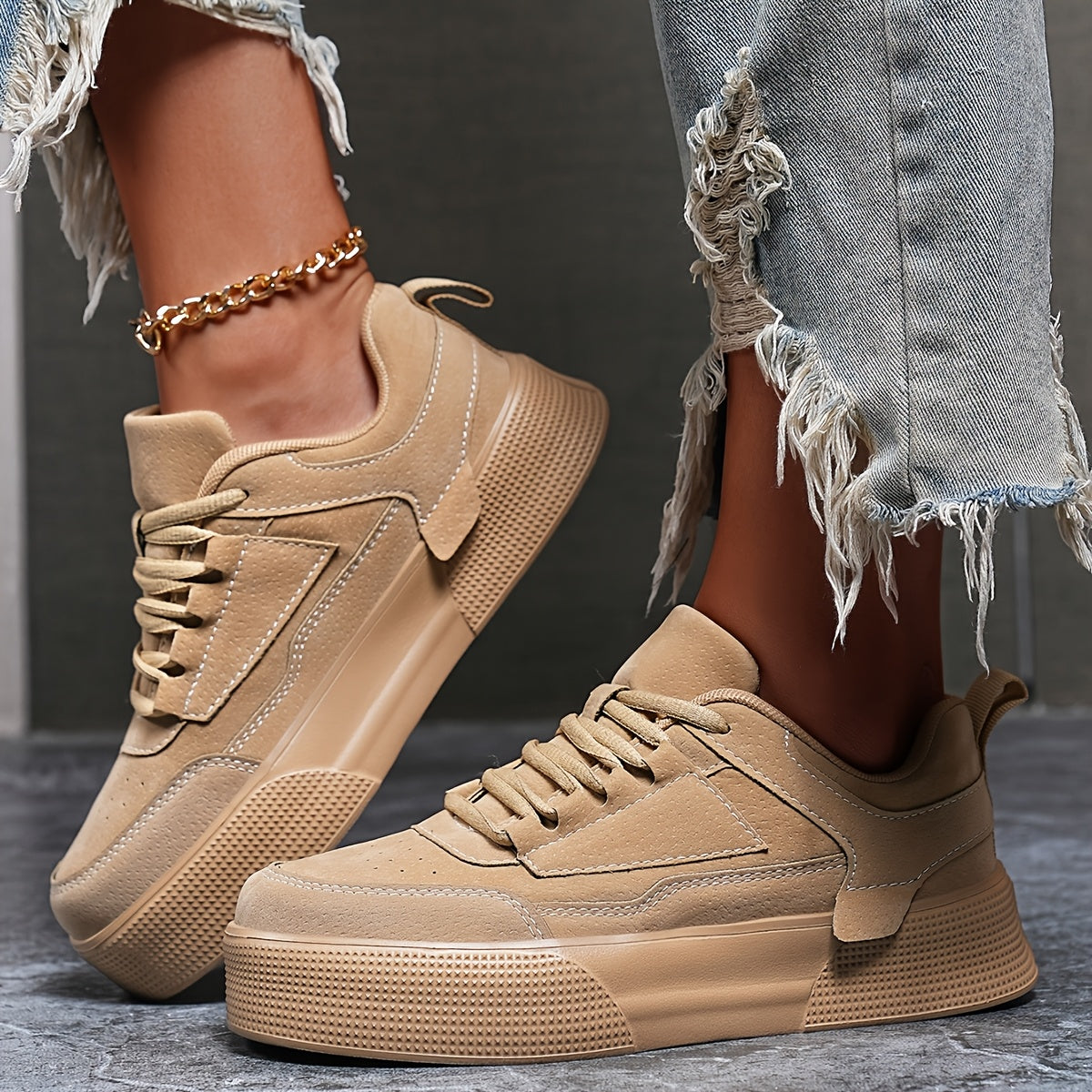 Women's Casual Solid Color Lace-Up Sneakers Lightweight Durable