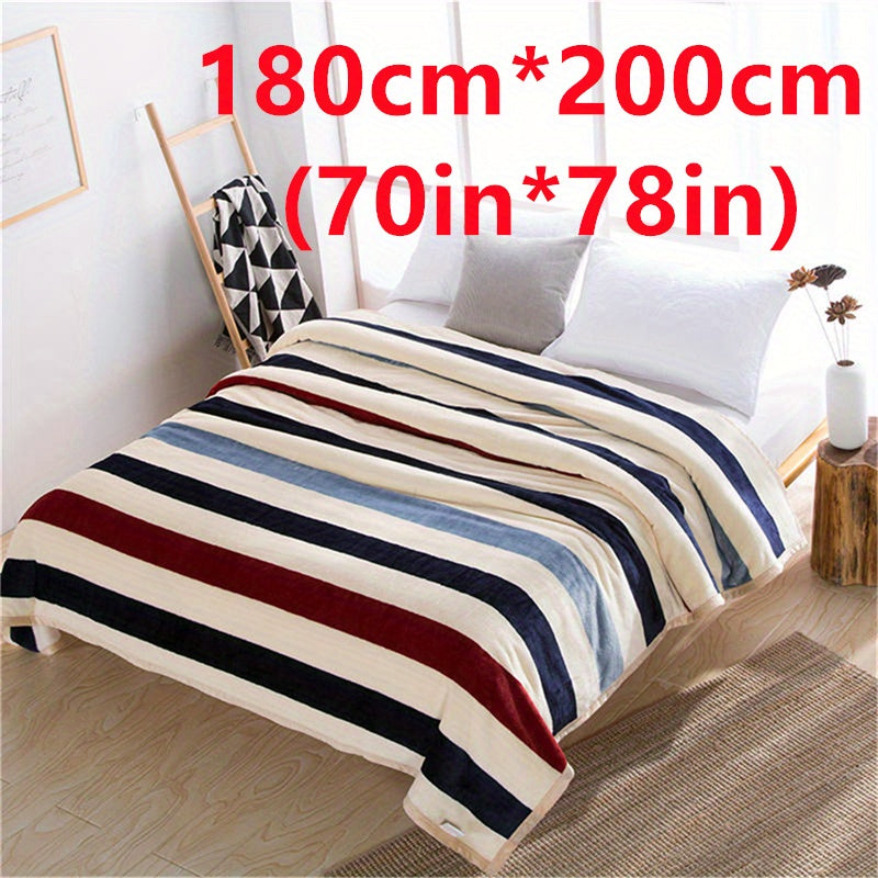 Manta de cama de franela con patrón a rayas para adultos y niños