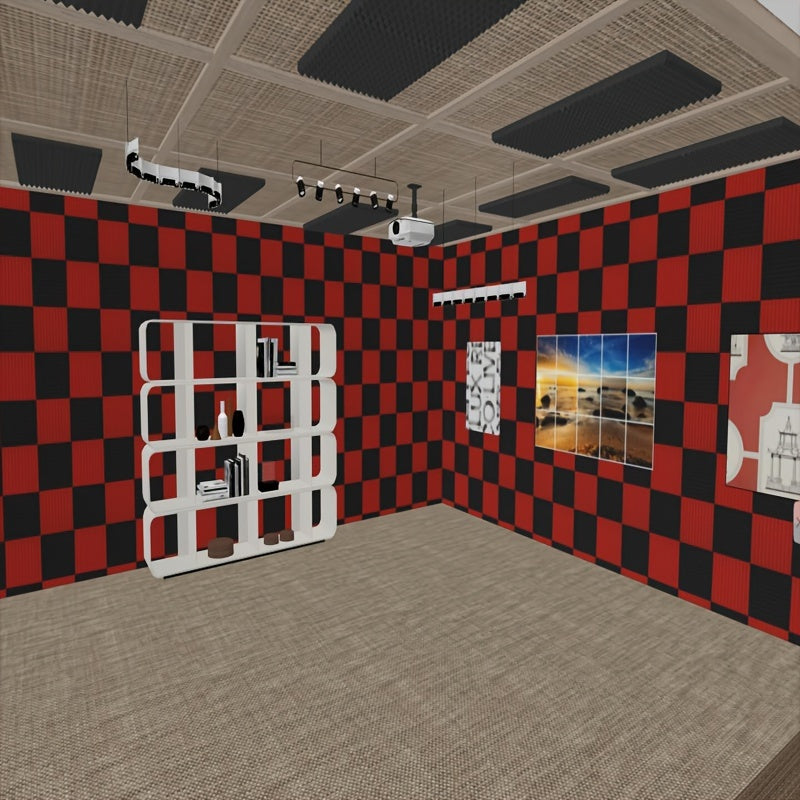 50pcs Acoustic Foam Wedge Panels 30cm x 30cm x 2.5cm Soundproofing Studio Noise Reduction Black Red