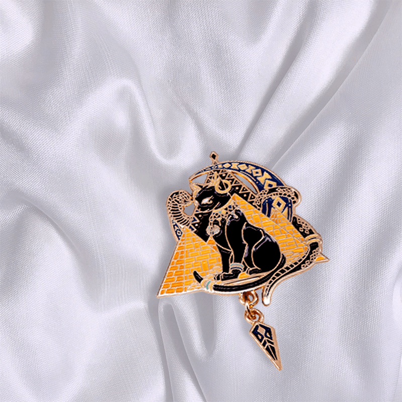 Vintage-Inspired Pharaoh Cat Brooch Pin Alloy Elegant Jewelry for Clothes Hats Backpacks