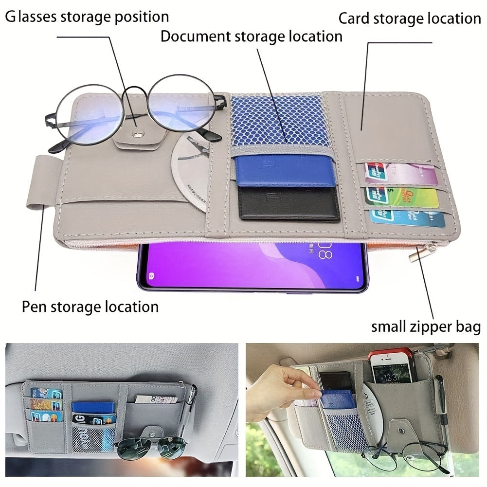 Car Sun Visor Organizer with Zipper Storage Bag Multi-Purpose Car Accessory