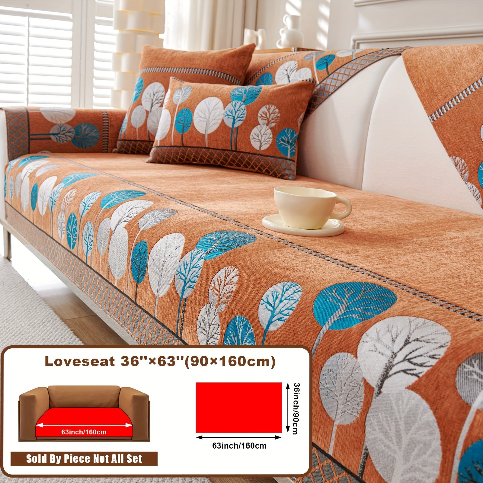 Boho Chic Jacquard Chenille Sofasi Qoplamasi Oygʻon Daraxt Mavzusi Boshqalar uchun Yoqimli Qattiq Yuvilishi Oʻz-oʻzidan yopishmaydigan Bardoshli Qalinlashtirilgan 4 oʻrindiqli kresloni mos keladi