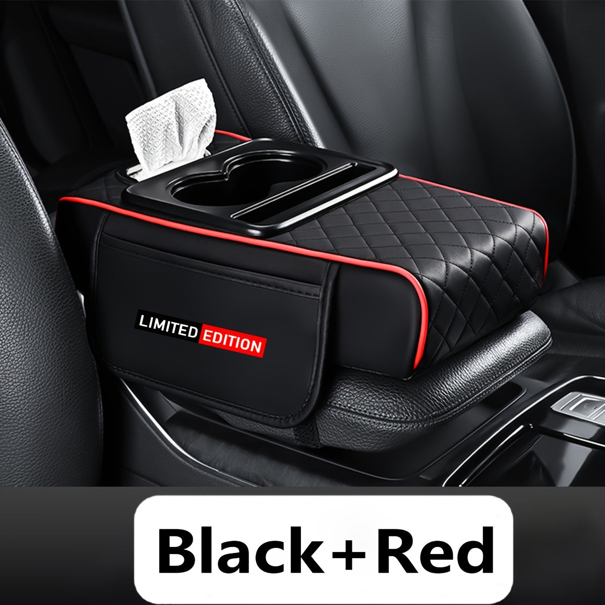 Car Armrest Cushion Center Console Protector With Tissue Box and Cup Holder Storage