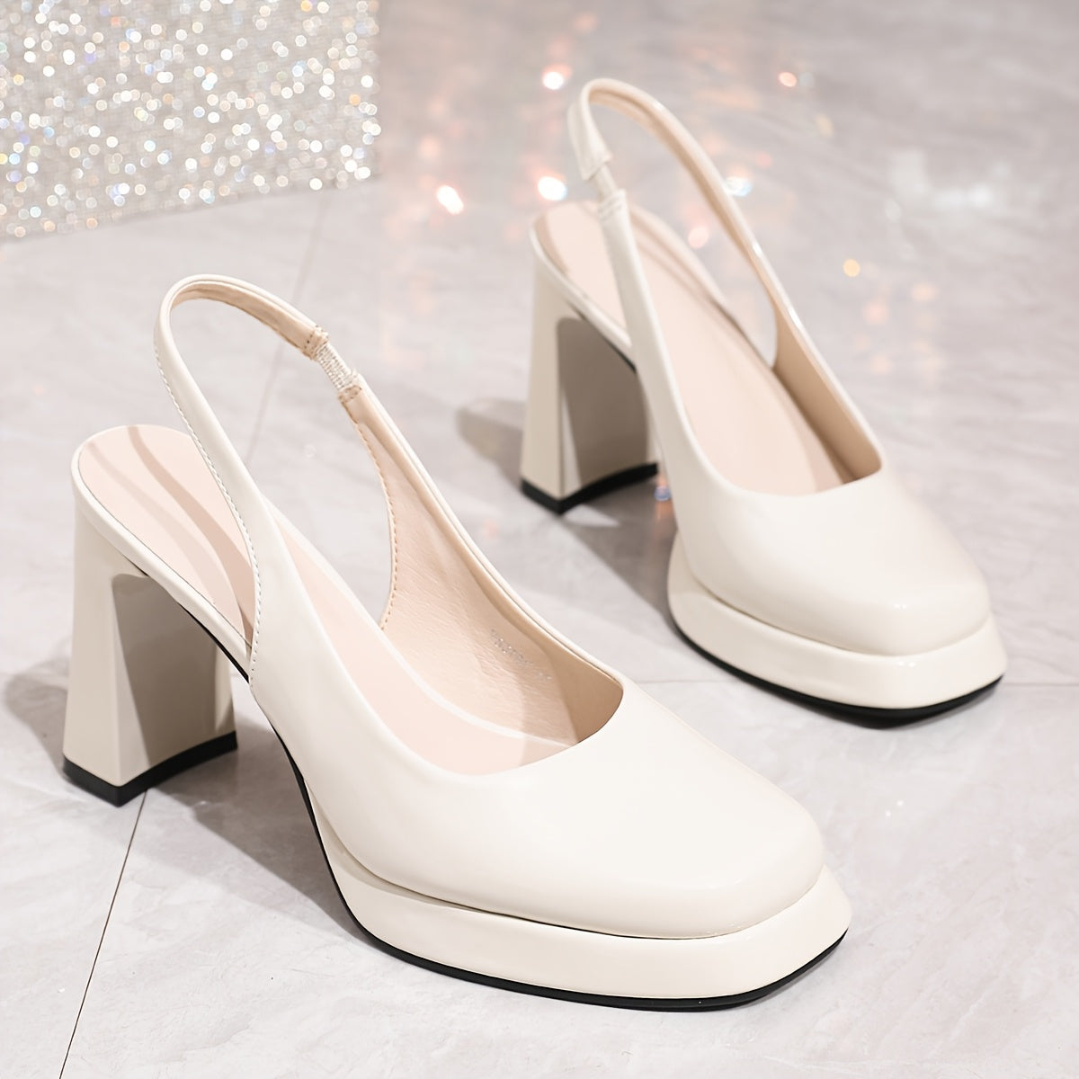 Women's Thick Sole Platform High Heels Square Toe Dress Shoes