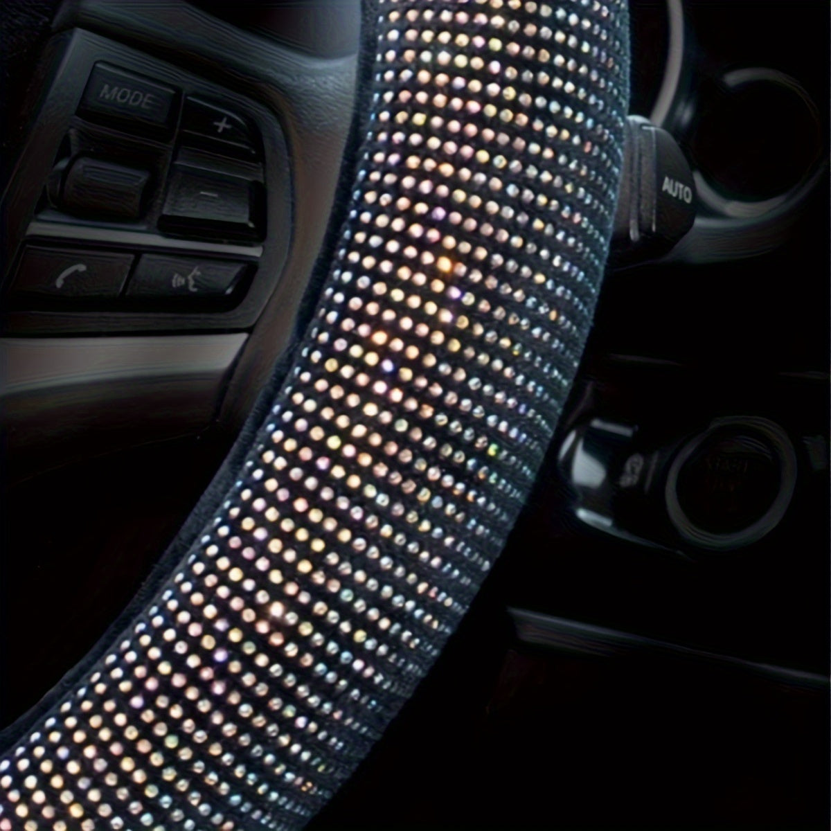 Universal Car Steering Wheel Cover Crystal Diamond Polyester 38cm