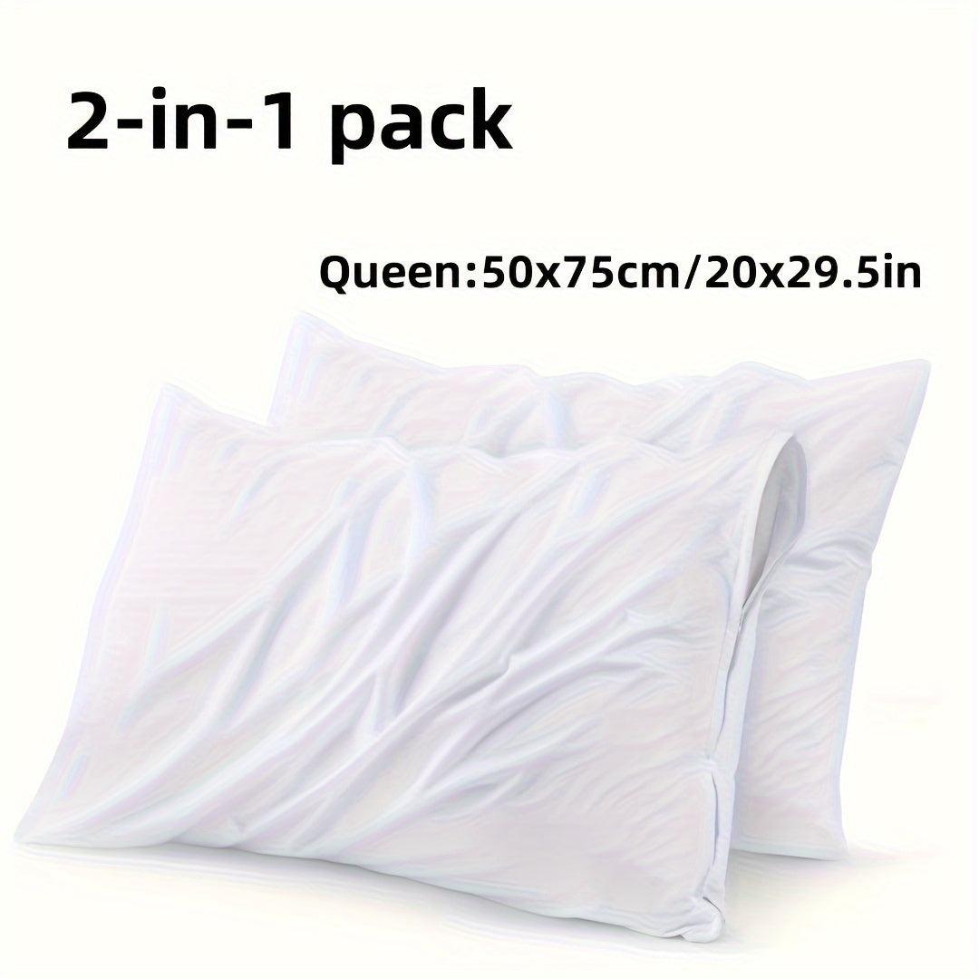 White Zippered Pillow Protectors Set Hotel Quality Breathable Soft 2 Pack