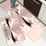 Pink Eyelashes and Letters Pattern Kitchen Rug Anti-Slip Absorbent Mat