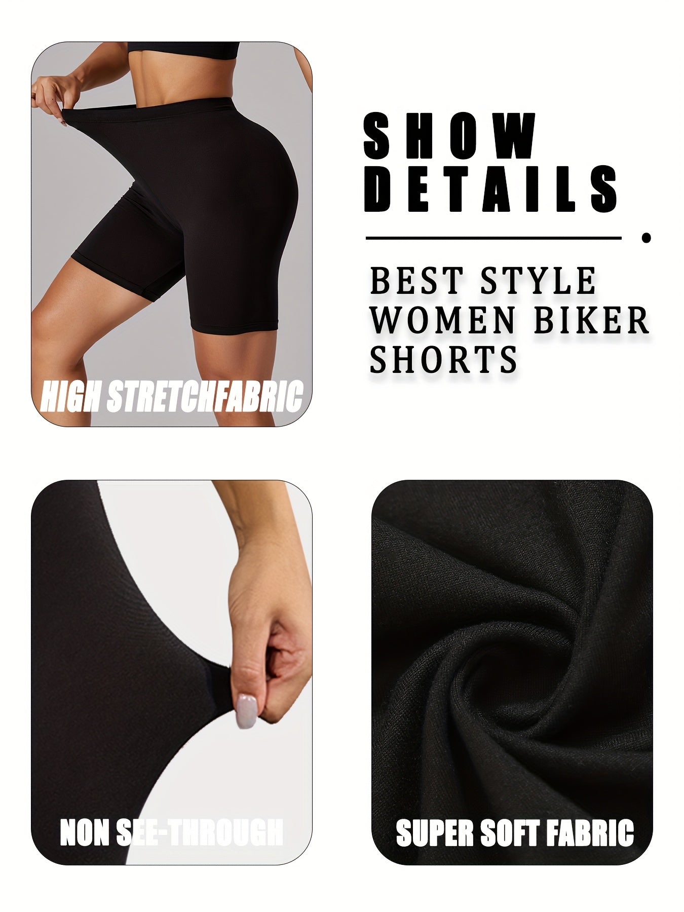 Plus Size Women’s Soft Biker Shorts High-Waisted Stretchy Polyester Spandex