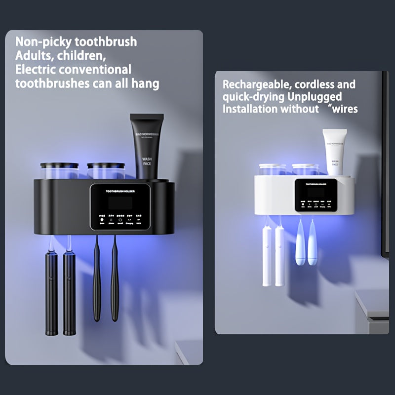 Wall-Mounted Toothbrush Holder with Quick-Drying Cup and Rechargeable Battery
