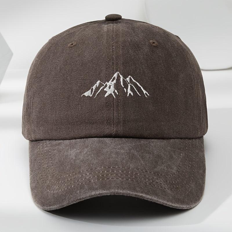 Unisex Polyester Baseball Cap with Embroidered Mountain Peak Adjustable Breathable Outdoor Hat