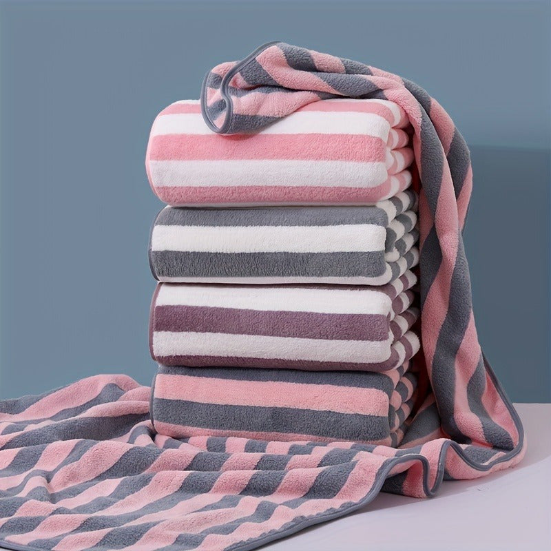 Quick-Dry Coral Fleece Towel Absorbent Comfortable Modern Stripe for Home Travel