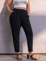 Plus Size Cotton Pleated Tapered High Waist Pants for Women