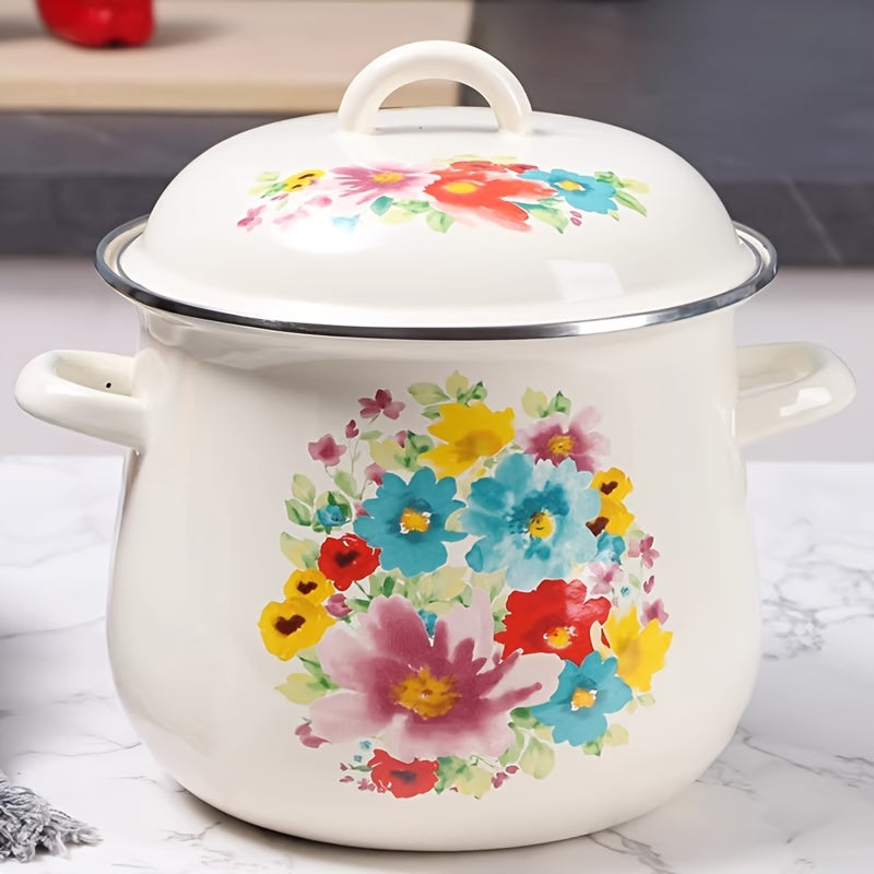 Katta Hajmli Emal Qoplamali Qozon Qopqoq bilan - 117.54oz Sos Qozon, Mustahkam va Tozalash Oson, Uyda yoki Tashqarida Gaz Plitasi Bilan Pishirish Uchun Ideal, Elektr Energiya Talab Qilmaydi