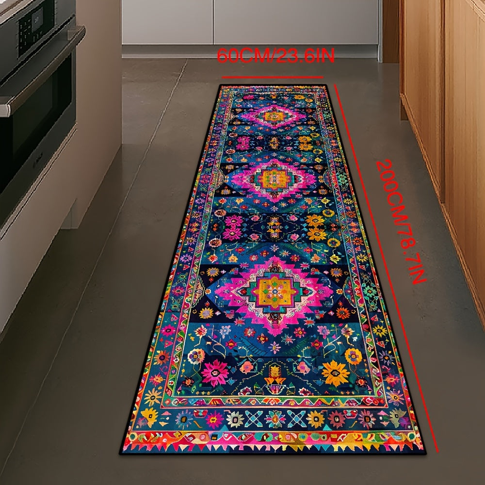 Velvet Bohemian Runner Rug 6mm Thick Anti-Slip Stain Resistant Polyester Rectangular Mat for Home Hotel Coffee Shop