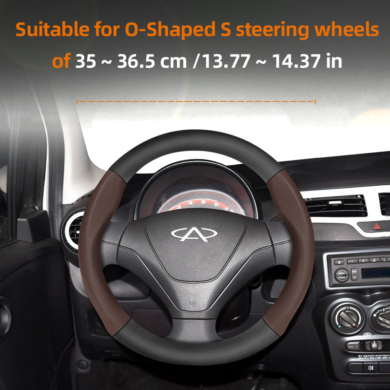 Leather Steering Wheel Cover Carbon Fiber Textured Breathable Black Burgundy Mocha Orange