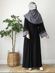 Black Abaya for Middle Eastern Muslim Women Long Sleeve Loose Fit Woven Polyester