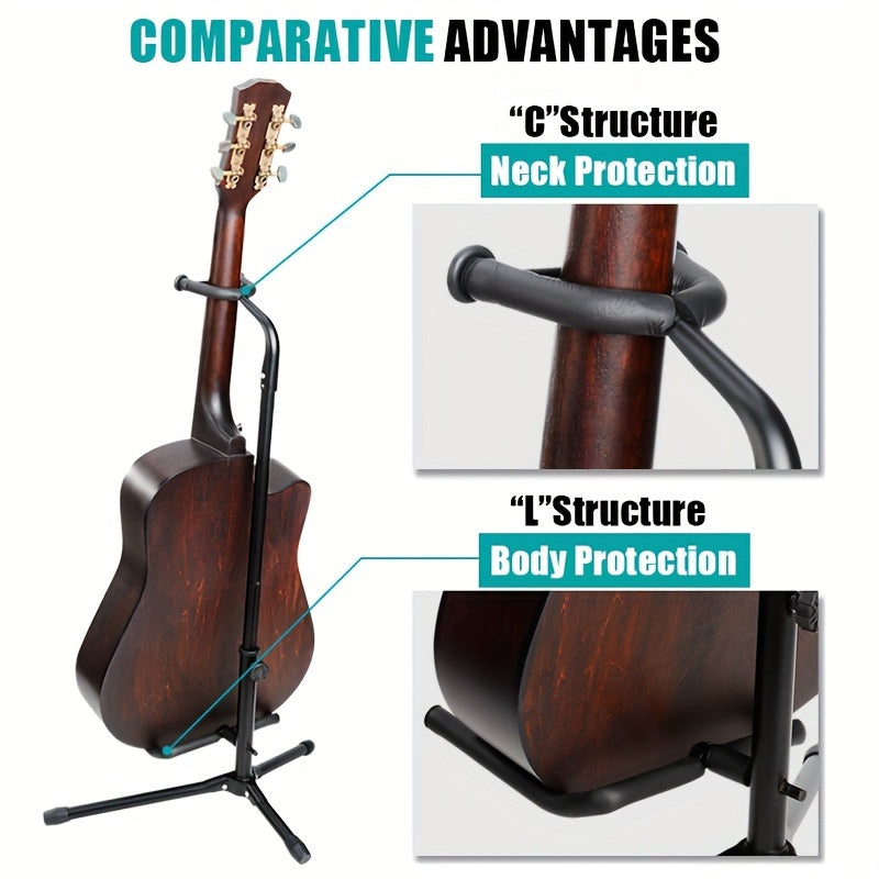 Soporte para guitarra de puerta plegable negro con altura ajustable