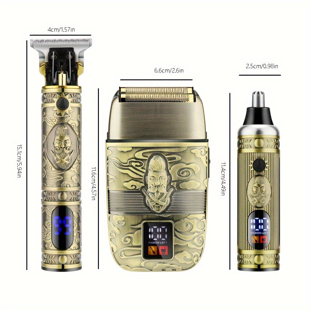 Электрический набор для ухода с машинкой для стрижки волос, бритвой, триммером для носа, выполненный из нержавеющей стали, 3 предмета