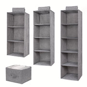 Organizador de ropa colgante plegable de 4 niveles en gris para armarios y dormitorios