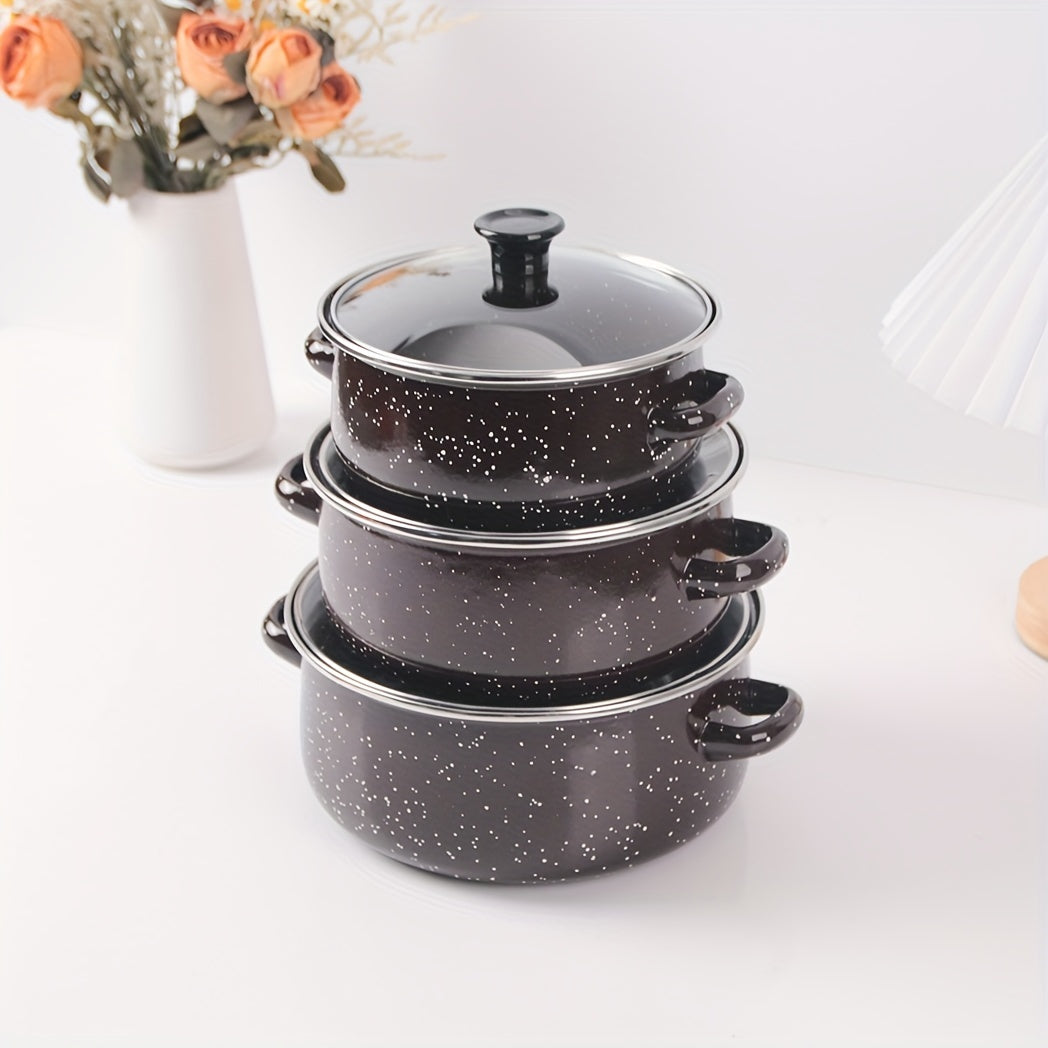 Enamel Cooking Pot Set for Stews and Soups, Lightweight, Induction Compatible