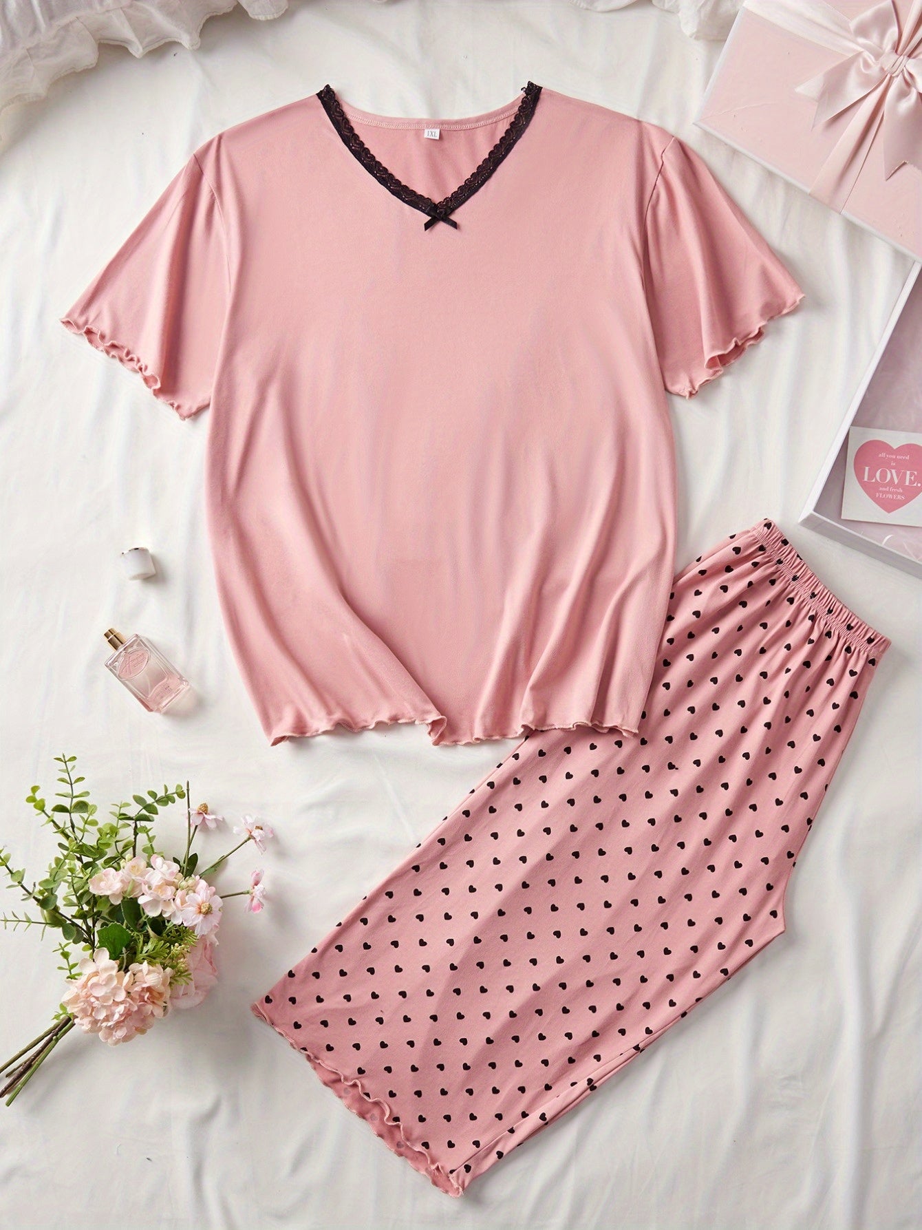 Plus-Size Women's Lace Trim Nightgown Set Casual Home Wear