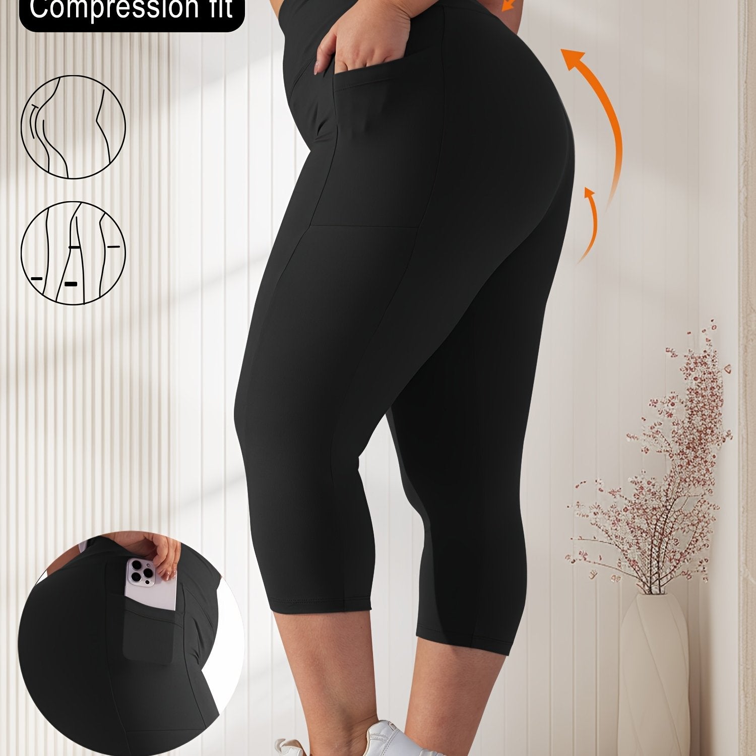 Женские капри-лосины большого размера с высокой талией и карманами, из полиэстеровой смеси, тёмно-синий