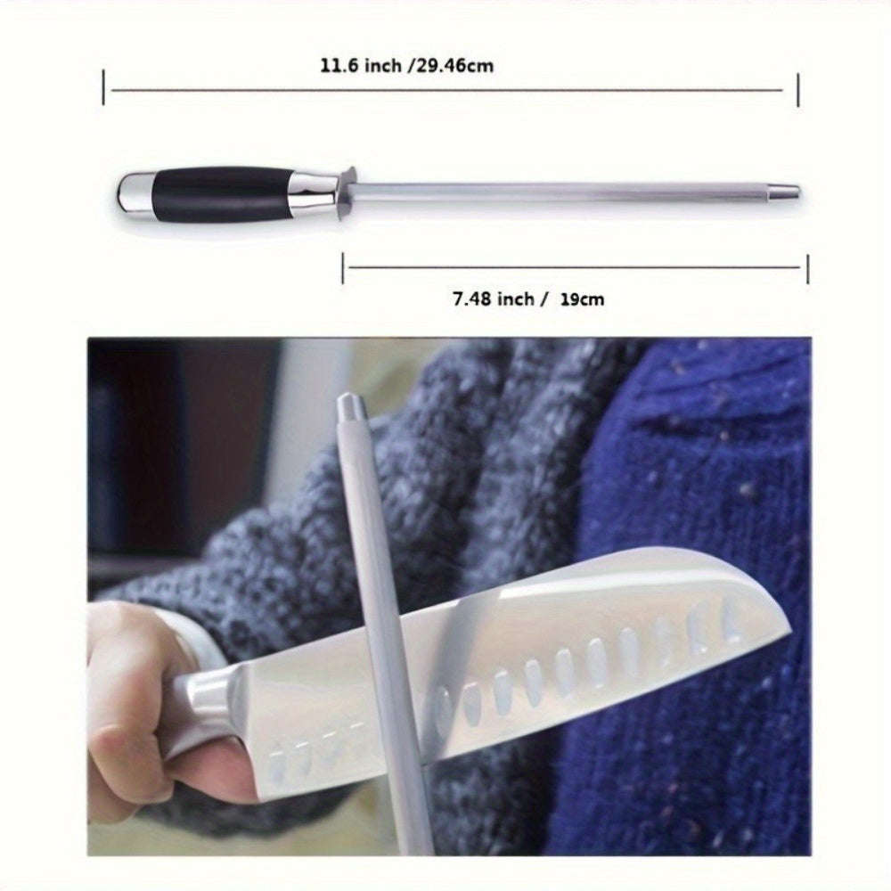 Diamond-Coated Stainless Steel Knife Sharpening Rod Ergonomic Black Handle Durable High Hardness