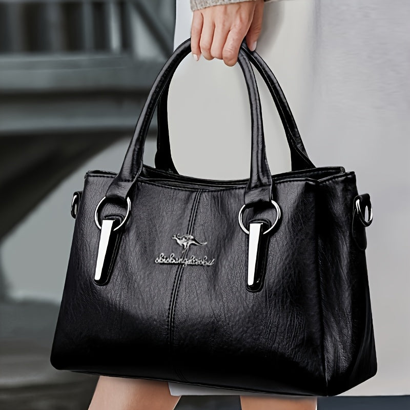 Black Tote Bag for Women with Detachable Strap and Starfish Embossed Design Large Capacity for Shopping and Daily Use