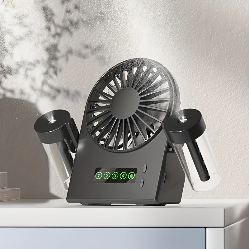 Portable USB Rechargeable Fan with 1200mAh Battery, Adjustable Speed, Rotation, Humidifier and Air Purifier