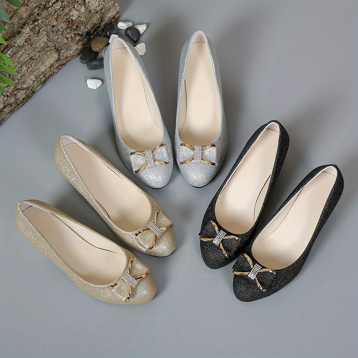 Women Low-Cut High Heel Shoes Rhinestone Butterfly Bows Matte Work Shoes Plus Size