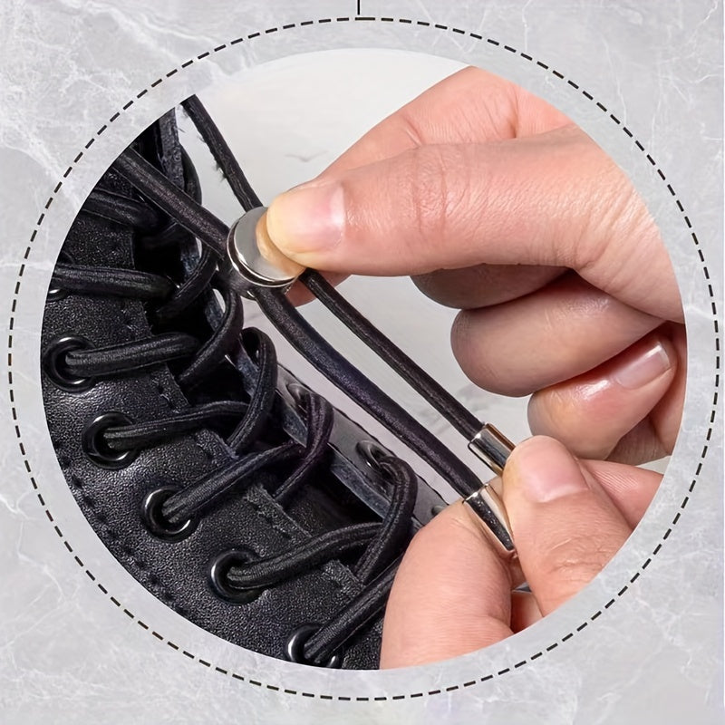 Unisex Metal Round Tie-Free Shoelaces High Elasticity for Boots