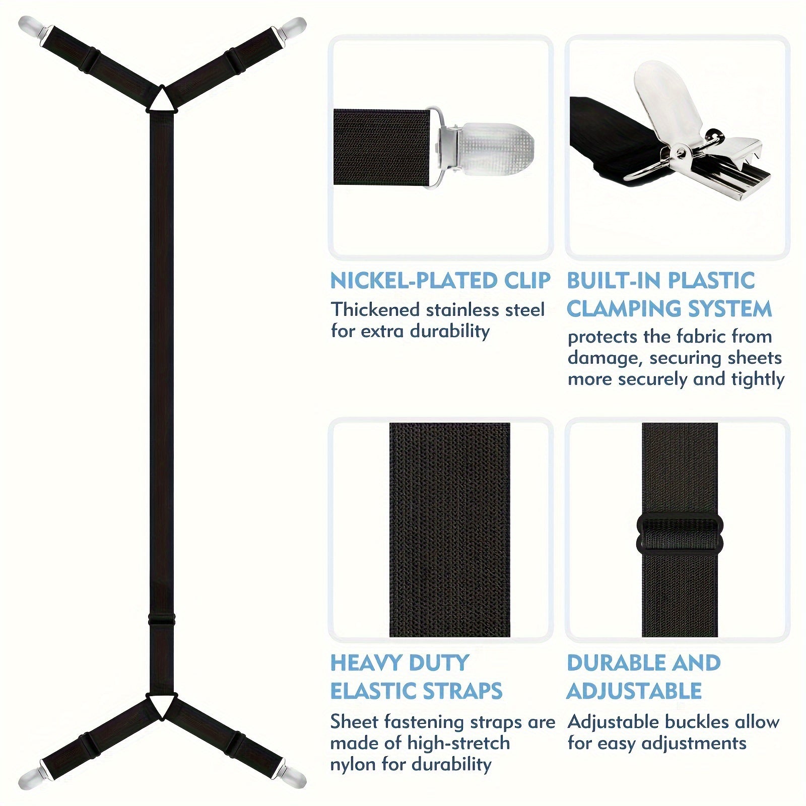 Juego de 3 correas ajustables para sábanas, sujetadores elásticos para sábanas ajustables