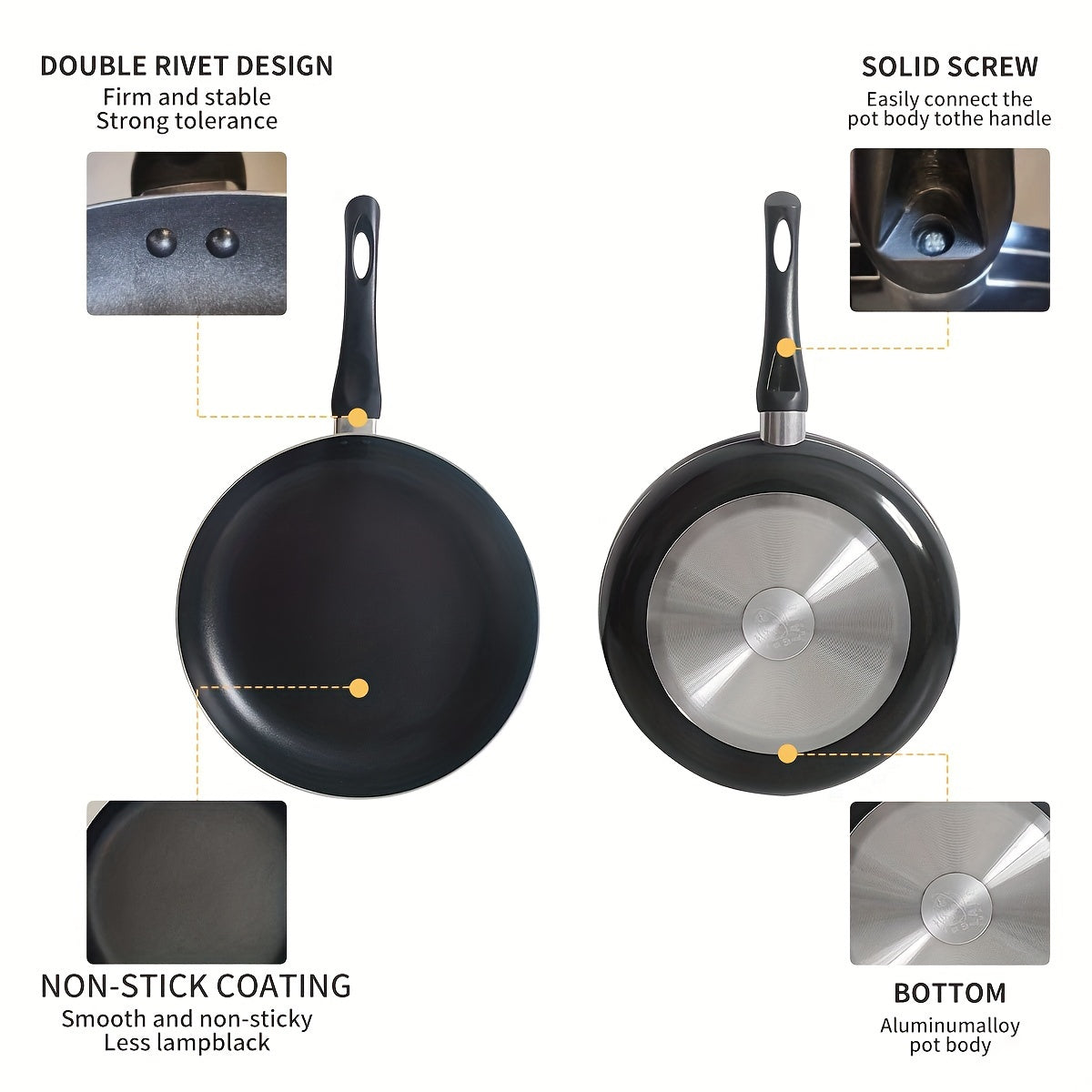 10.8-Inch Black Aluminum Non-Stick Frying Pan for Eggs and Steak