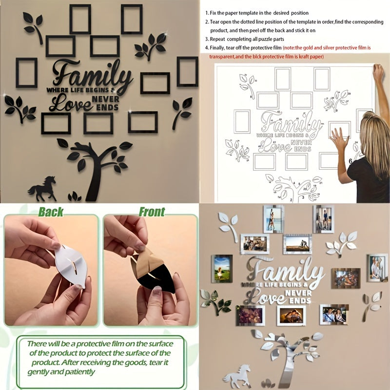 10-Donali akrilik oynali devor stikerlari daraxt foto ramkasi to'plami uy bezatish uchun