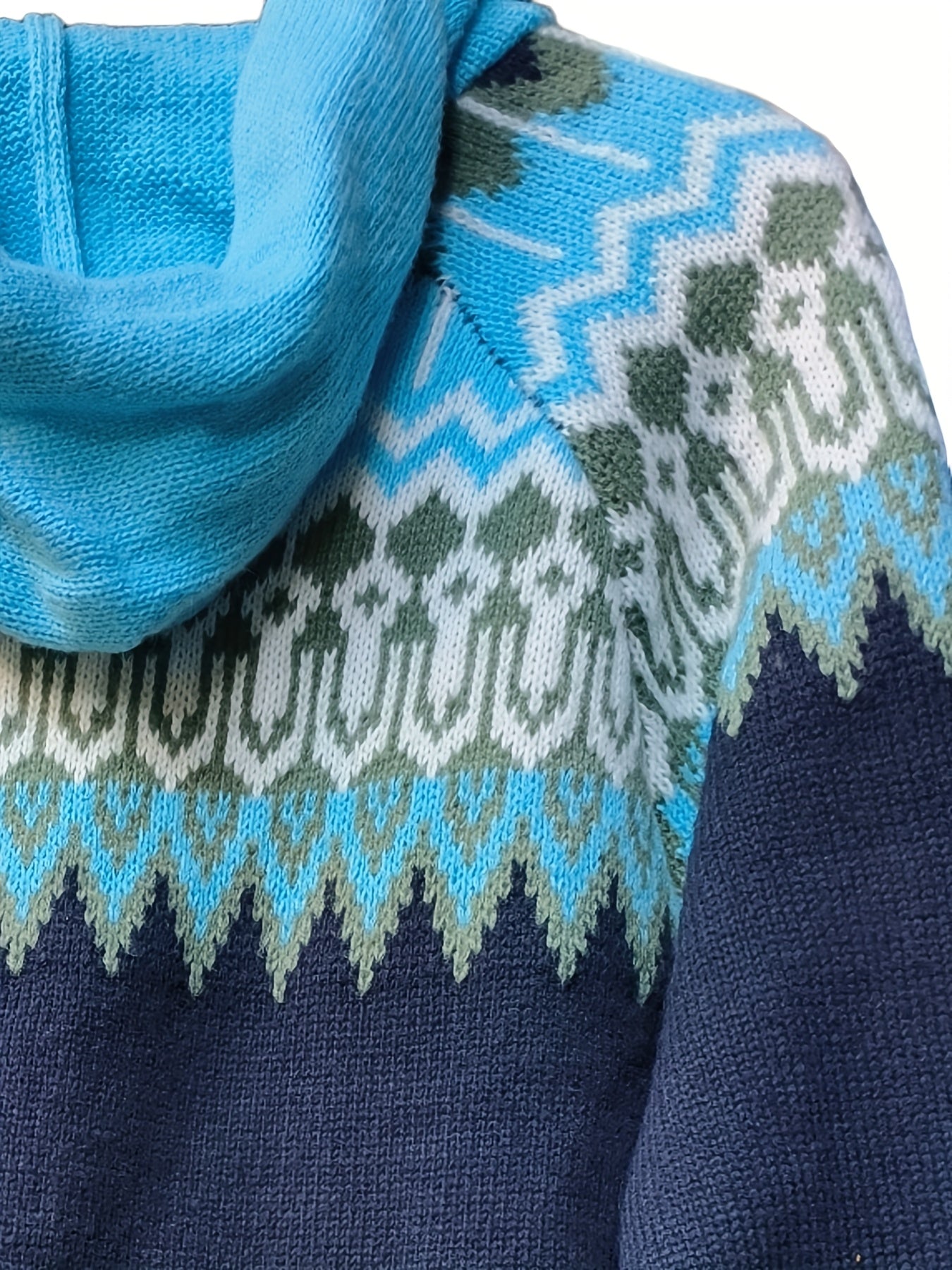 Abrigo de punto con capucha y patrón geométrico para mujer talla grande, suéter, abrigo, otoño e invierno, manga larga