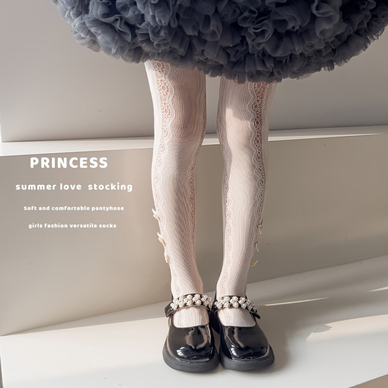 Girls' Kids Tights Spring Summer Thin Style Lace Bow Solid Color Knit Fabric