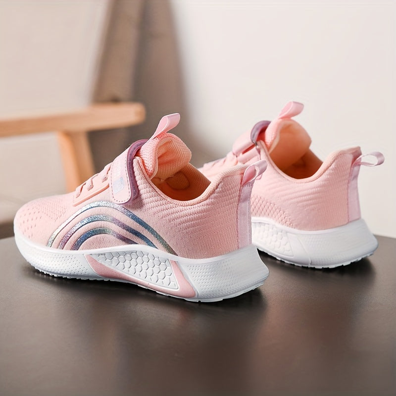 Girls Lightweight Running Sneakers with Hook and Loop Fastener for Spring and Fall
